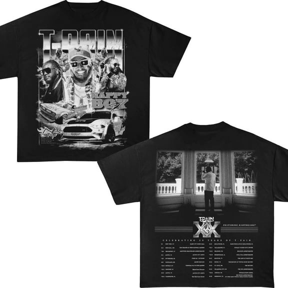 T-Pain TP20 tour celebrating 20 years of his music career 2025 Tour T-Shirt,Black Color,Size L