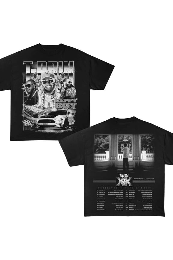 T-Pain TP20 tour celebrating 20 years of his music career 2025 Tour T-Shirt,Black Color,Size XL