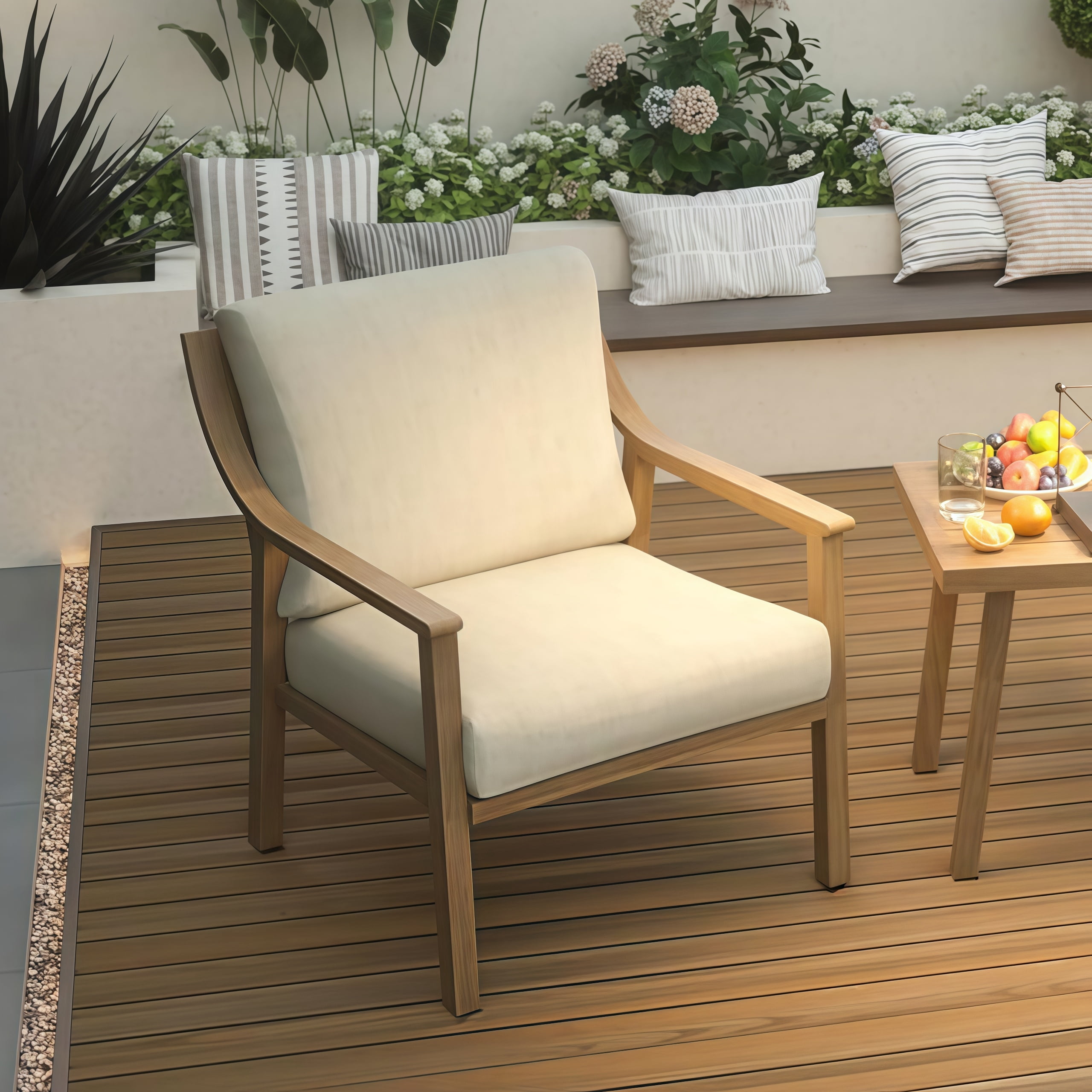 T-Patio Aluminum Outdoor Lounge Chairs, Patio Furniture Armchair, Beige, Set of 1