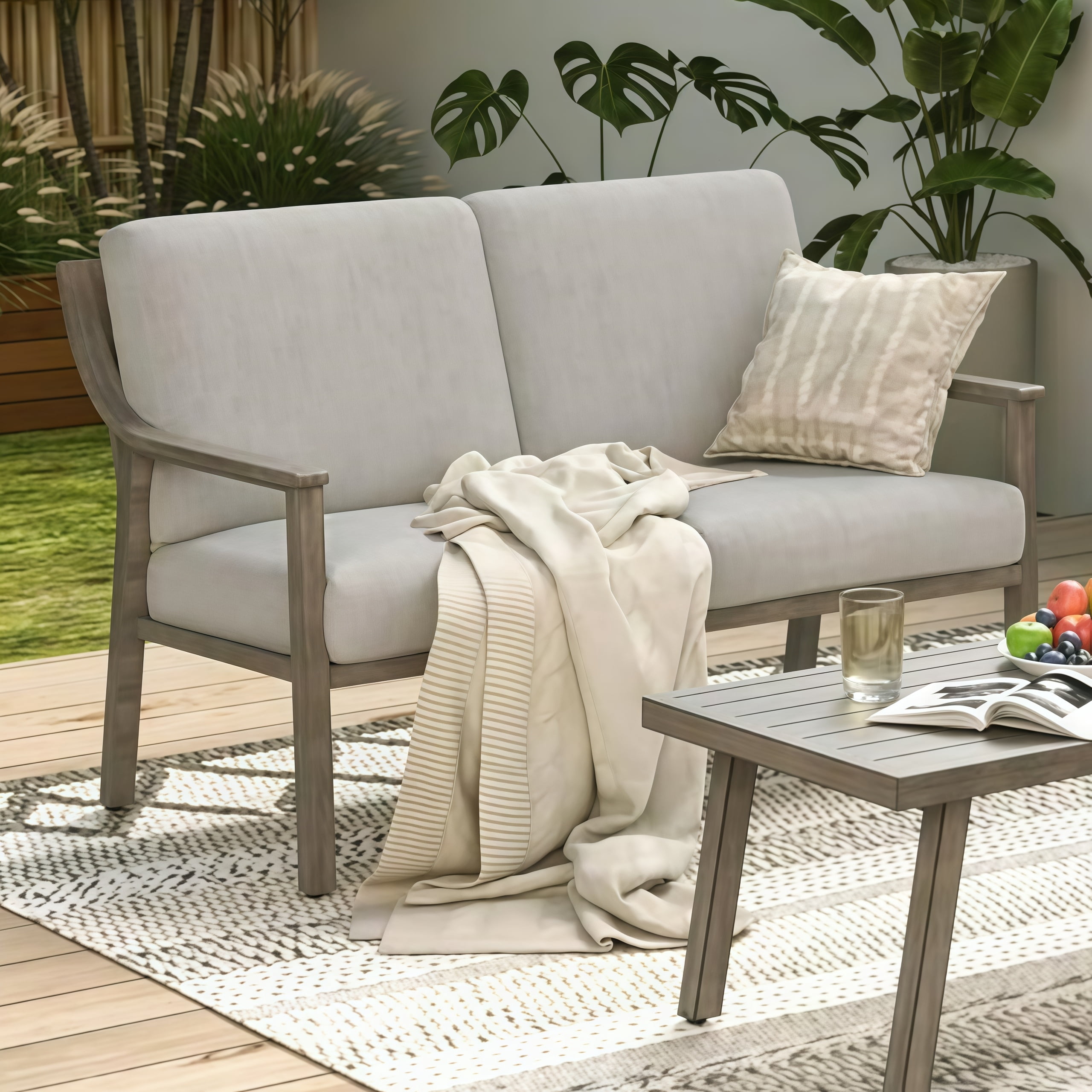 T-Patio Aluminum Outdoor Loveseat, All Weather Patio 2-Seater Sofa, Grey, Set of 1