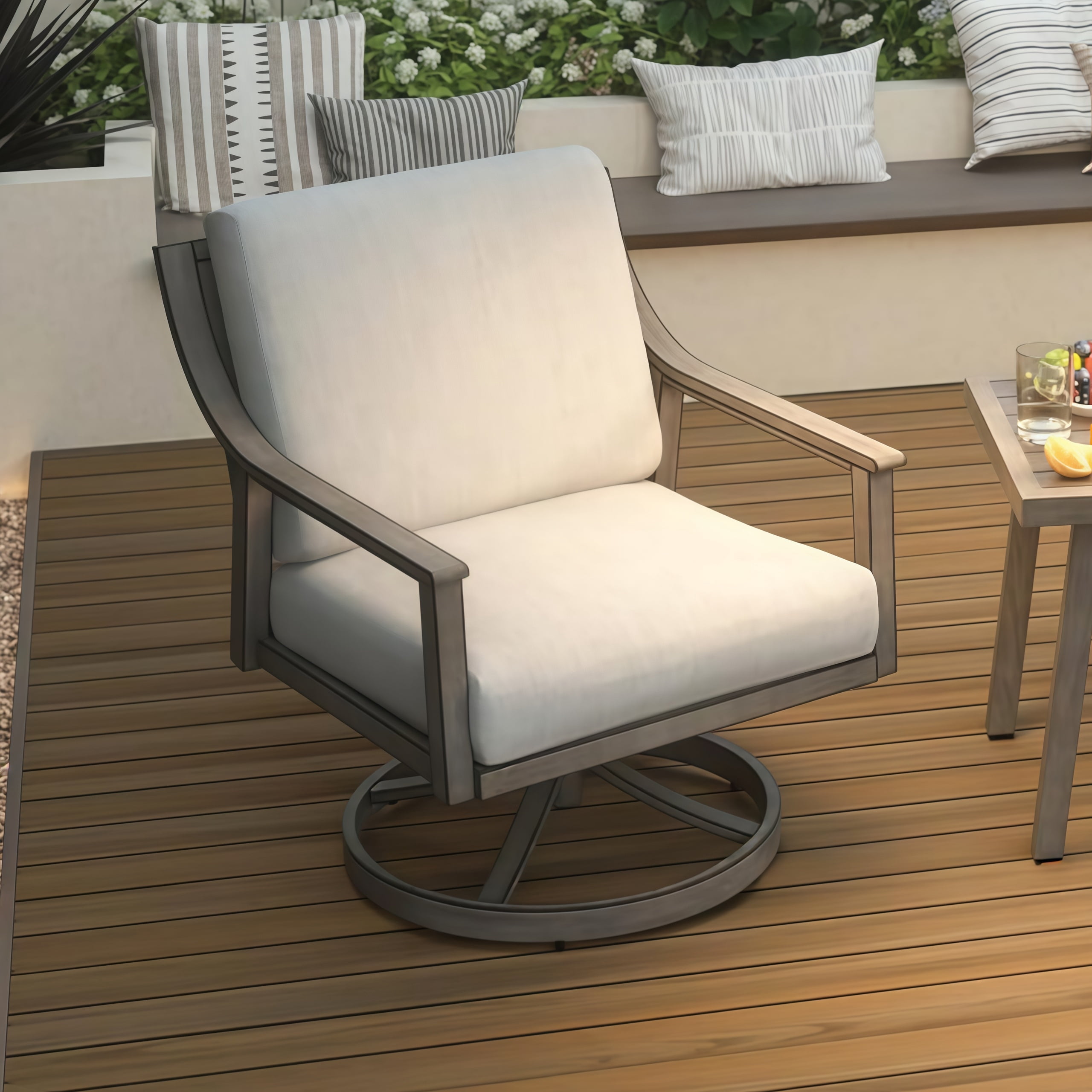T-Patio Aluminum Outdoor Swivel Lounge Chairs, Patio Furniture Armchair, Grey, Set of 1