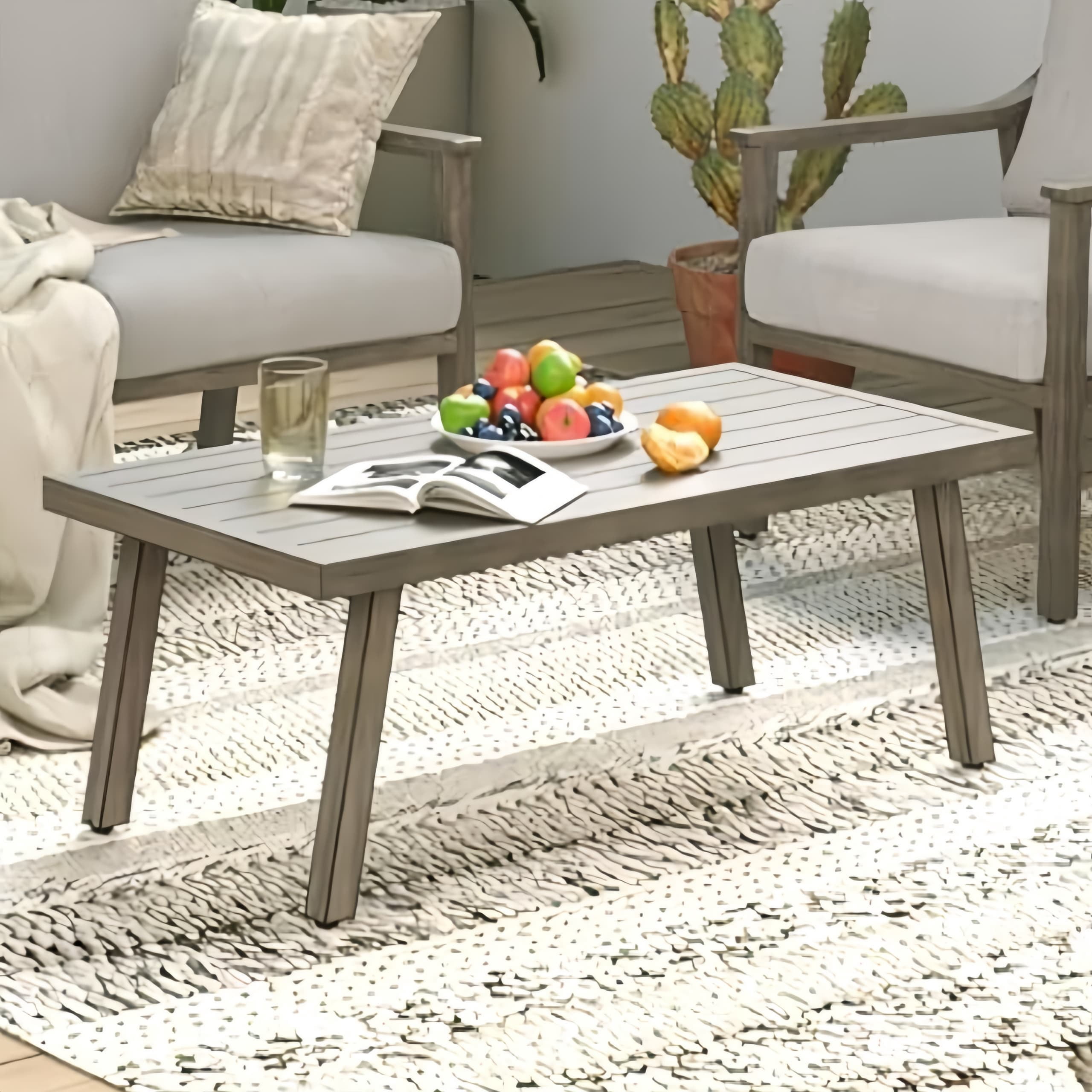 T-Patio Rectangle Outdoor Coffee Table, Aluminum Modern Accent Coffee Table, Grey, Set of 1