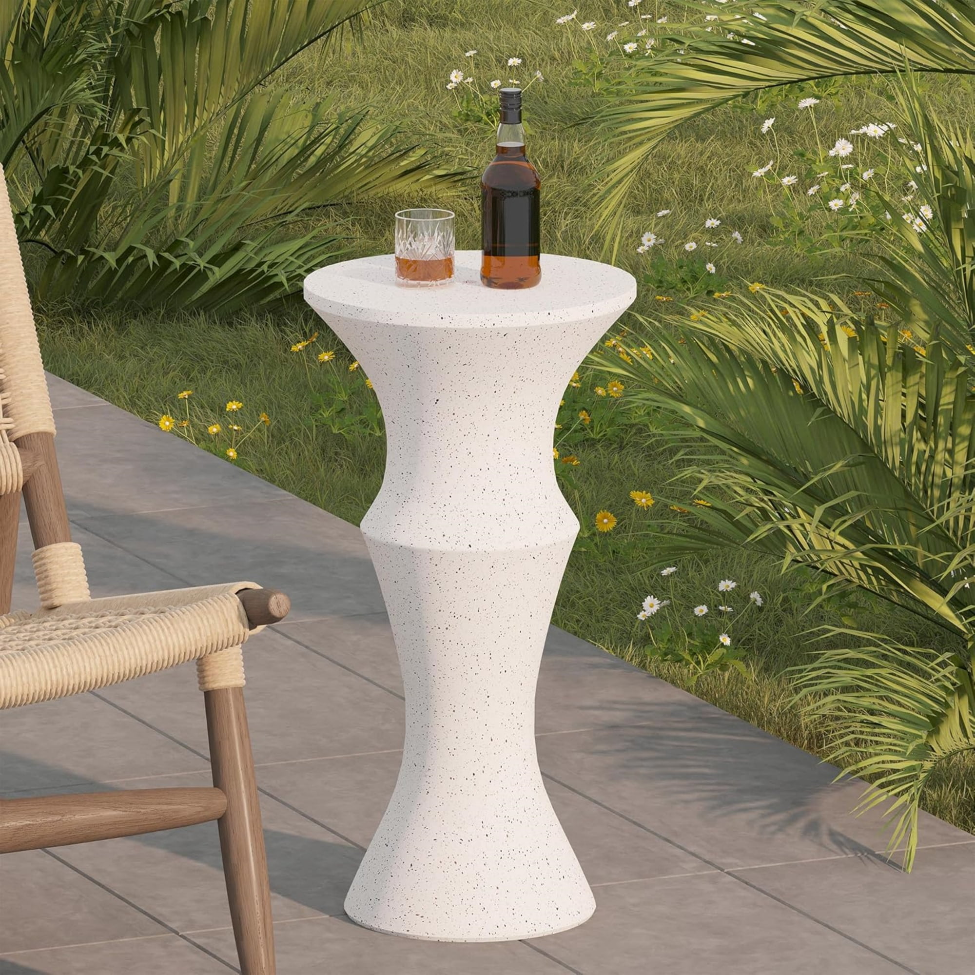 T-Patio Round Outdoor End Table, Decorative MGO Classic Side Table, White, Set of 1