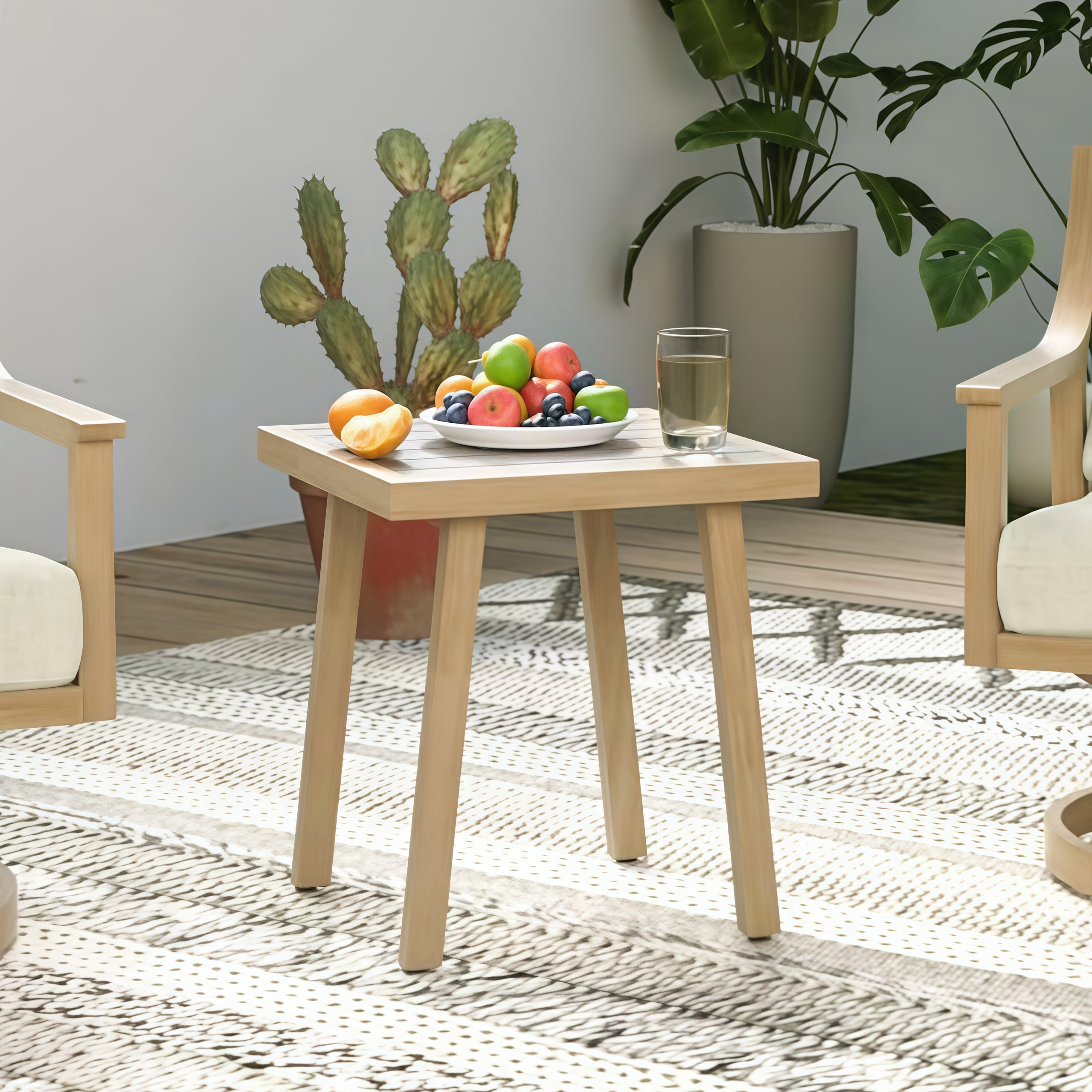 T-Patio Square Outdoor End Table, Aluminum Modern Accent Side Table, Beige, Set of 1