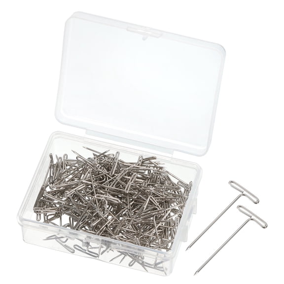 T Pins, 200 Pack 1 Inch - Nickel Plated Steel Wire Wig T-pins with Plastic Box for Blocking Knitting (Silver)