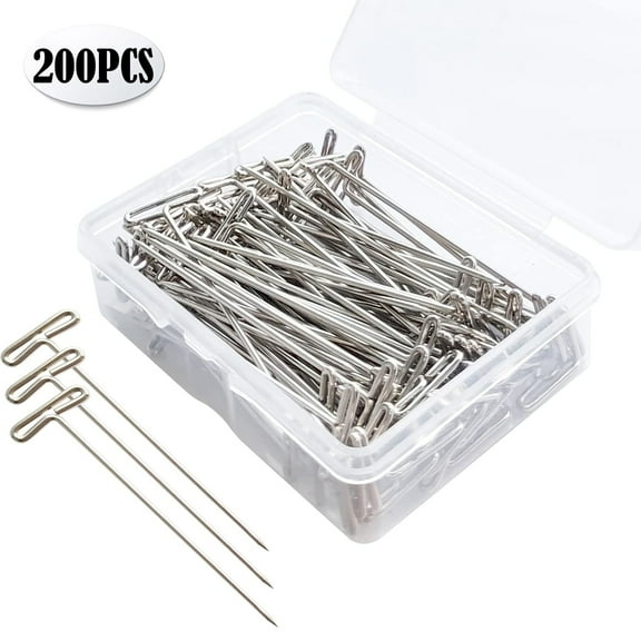 T Pins, 200 Pack 2 inch T-Pins, T Pins for Blocking Knitting, Wig Pins, T Pins for Wigs, Wig Pins for Foam Head, T Pins for Sewing, Wig T Pins, Blocking Pins, T Pins for Office Wall 2 inch/ 53 mm