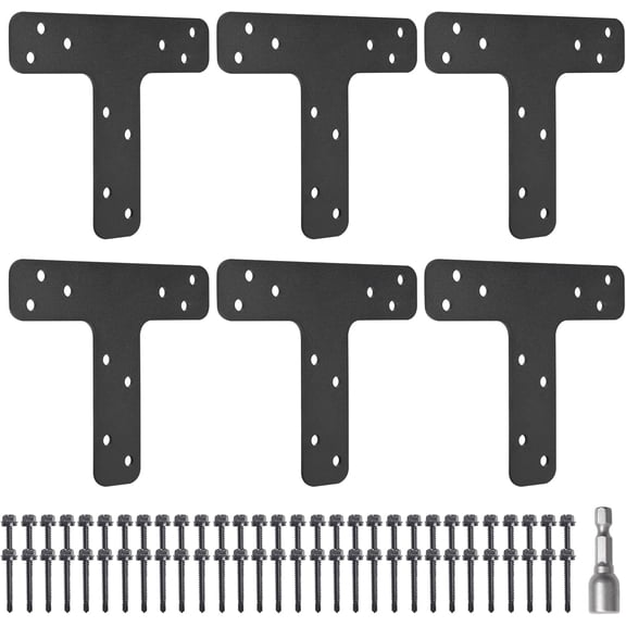 T Post Bracket 6Pcs,Mending Plate Flat Straight Steel Repair Fixing T Shape Bracket, Powder Coated Post to Beam Connectors for Repair Wooden House,Furniture,Truss framing
