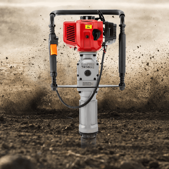 52CC 2.3HP 2-Stroke Gas Powered T-Post Driver, Heavy Duty Farm Fence Piling Tool with 2 Interchangeable Driving Heads