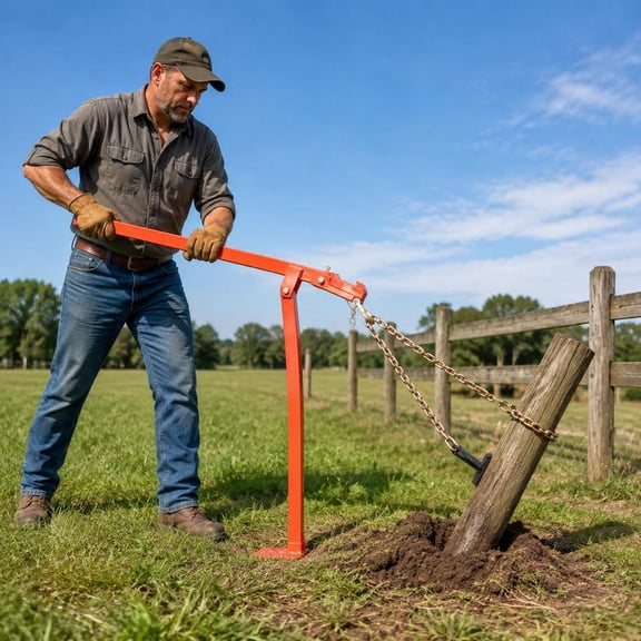 T Post Puller, 36 in with Puller Plate and 47 in Lifting Chain, Heavy Duty Fence Post Remover for Round Fence Posts, Sign Posts, Tree Stumps