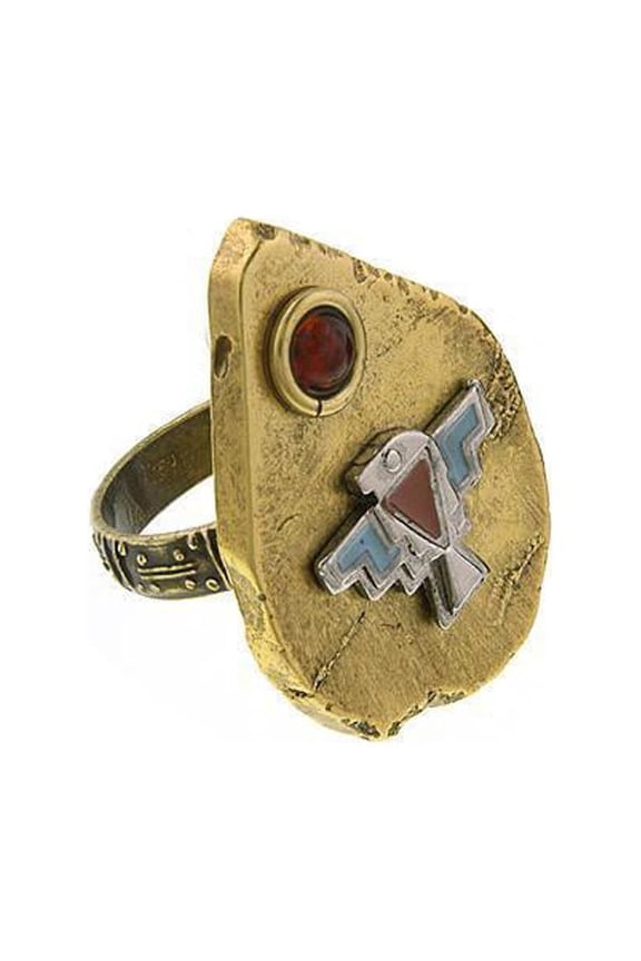 Boho Arrowhead Thunderbird Accented with Amber Color Stone Ring Size 8