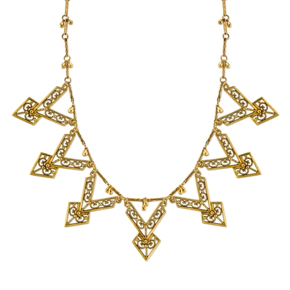 T.R.U. Boho Matte Antiqued Chevron Bib Necklace 16" + 3" Extender