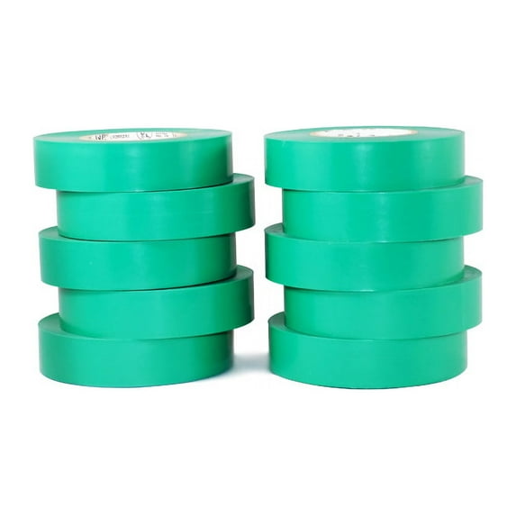 T.R.U. EL-766AW Green General Purpose Electrical Tape 3/4" Width x 66' Length UL/CSA listed core. Utility Vinyl Electrical Tape (10 Rolls).