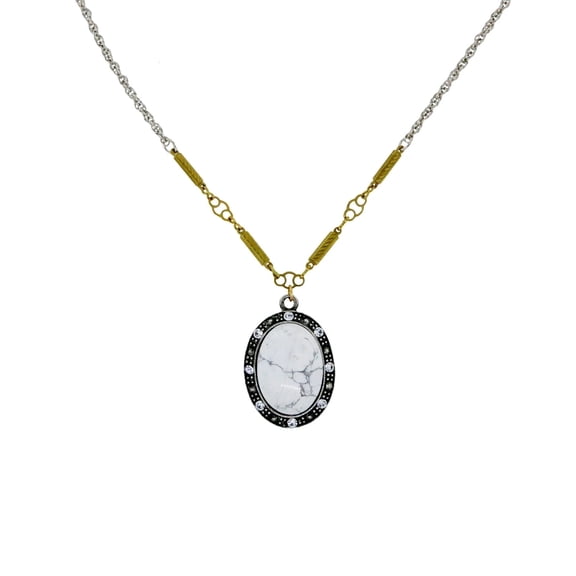 T.R.U. Genuine White Howlite Oval Pendant Necklace 16 + 3 Extender