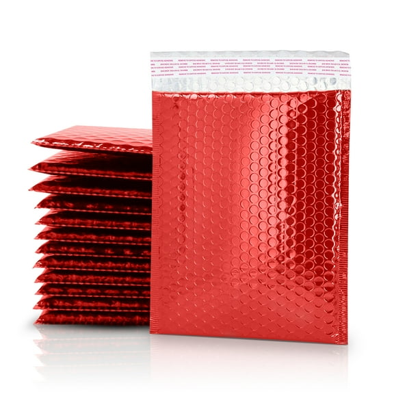 T.R.U. Metallic Bubble Padded Envelope Mailers, 7.5 X 11 Inches, Waterproof Ultra Resistant Ideal For Packing, Shipping, and Storing. Pack of 25 (Red)