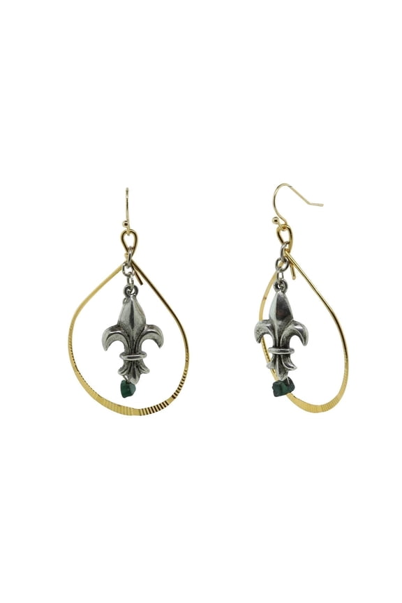 Pewter Genuine Green Malachite Fleur De Lis Earrings