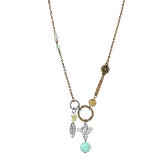 T.R.U. Talisman Of Loyalty With Leaf, Thunderbird And Gemstone Beads Pendant Necklace 30