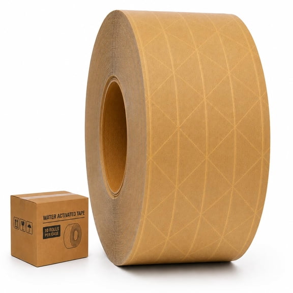 T.R.U. WAT-WAE Water Activated Reinforced Kraft Paper Gummed Tape Tamper Evident Packing Tape for Shipping, Moving & Carton Sealing, 2.75 in x 450 ft. Pack of 10 Rolls