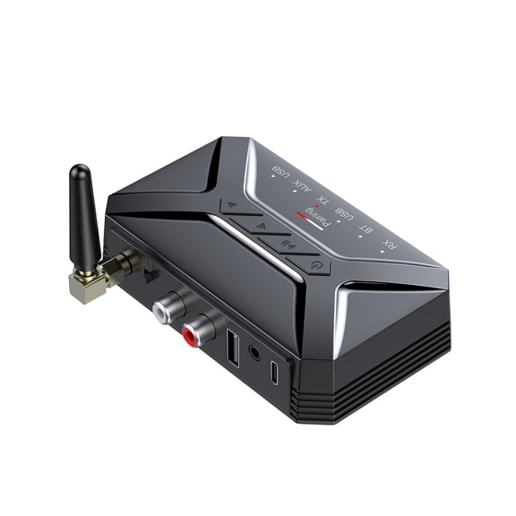 T-R22 2-in-1 Bluetooth 5.0 Audio Adapter, Wireless Transmitter & Receiver for TV, Car Stereo, Speaker, Headphone - Black