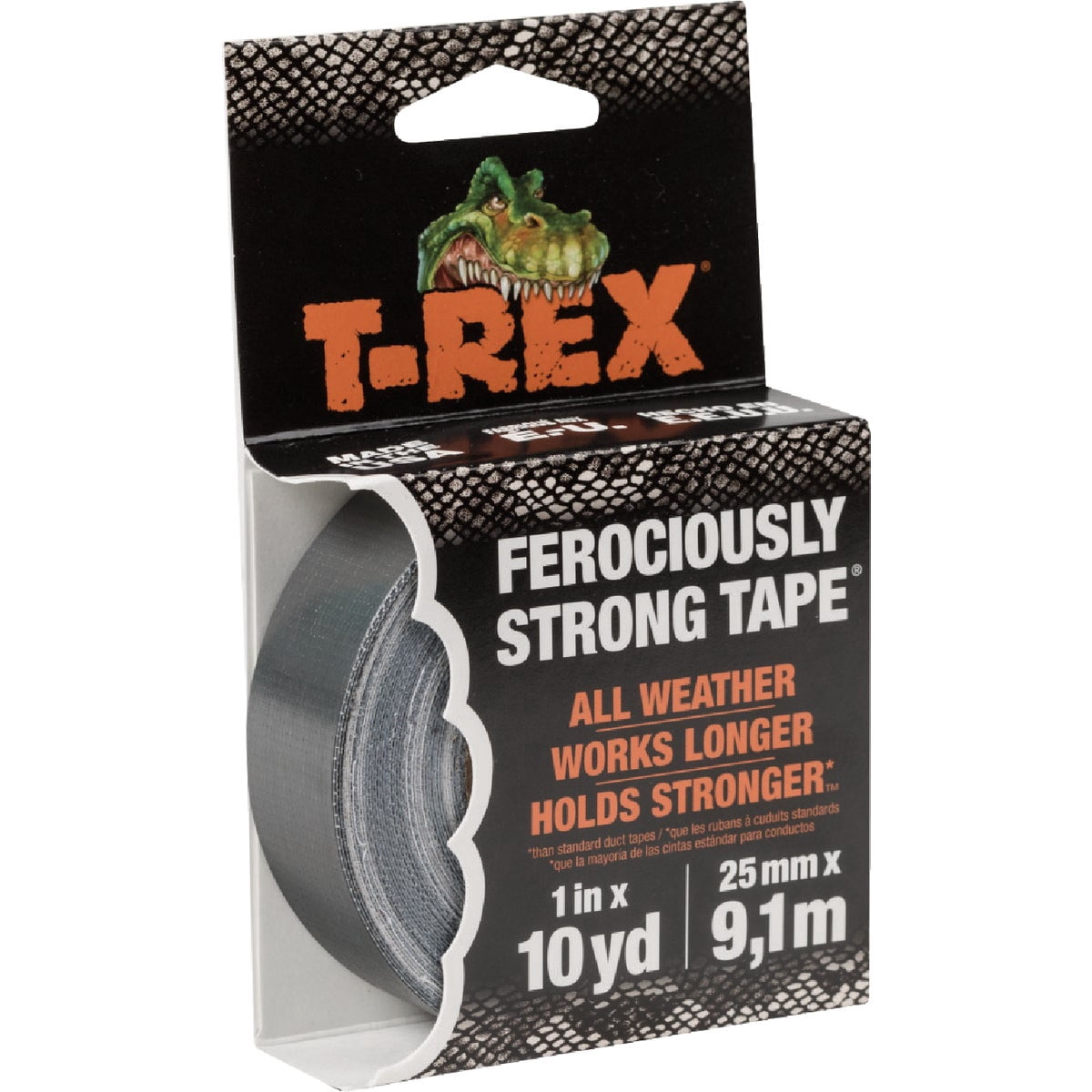 T-REX 241330 Ferociously Strong Tape, Mighty Rolls, 1 Inch x 10 Yards Each, Dark Gunmetal Gray, Case of 9 Rolls