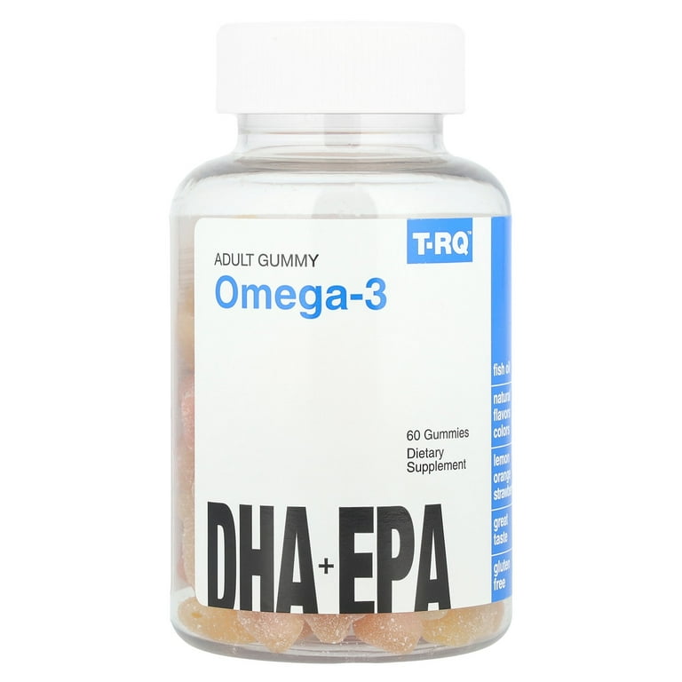 T-RQ Adult Gummy Omega-3, DHA + EPA, Lemon, Orange, Strawberry, 60