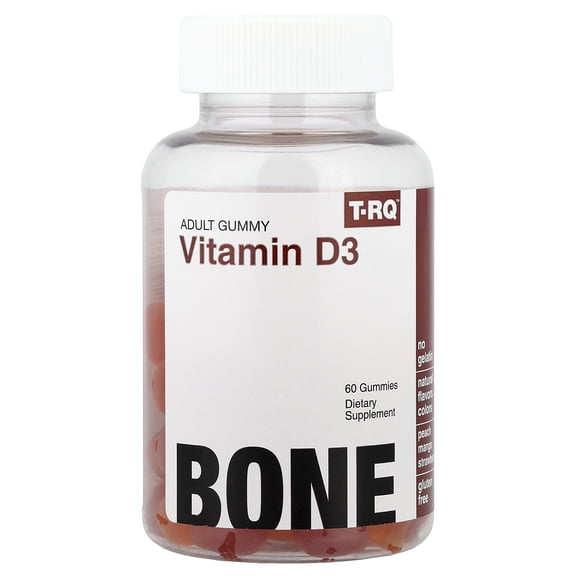 T-RQ Adult Gummy, Vitamin D3, Peach, Mango, Strawberry, 60 Gummies