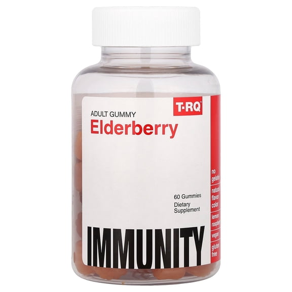 T.RQ Elderberry Gummy (Dietary Supplements), Natural Rasberry, 60 Count, Red