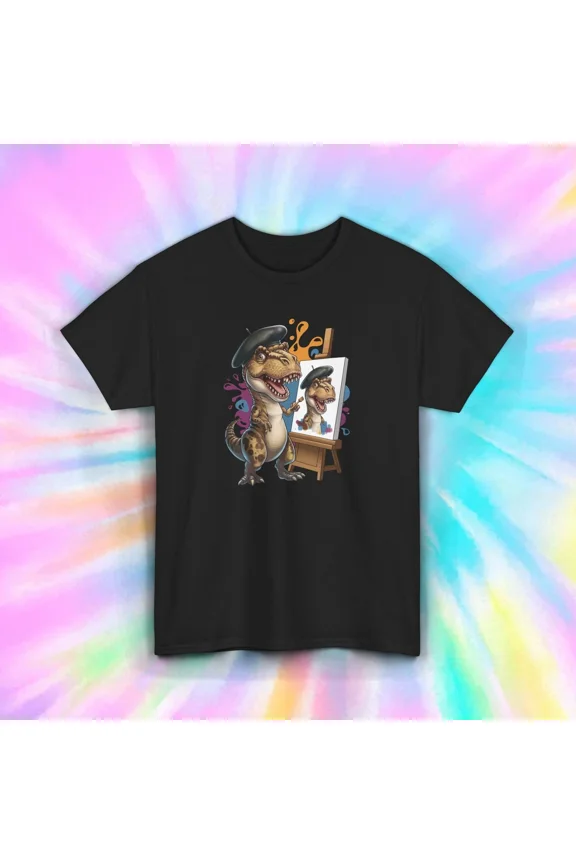 T-Rex Artist Painting Self Portrait Funny Dinosaur Retro Art Graphic Unisex T-Shirt, up to size 5XL