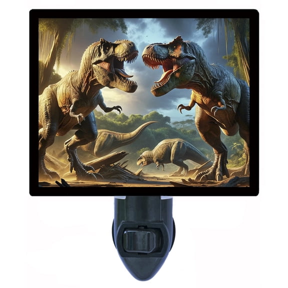 T-Rex Battle Night Light  Realistic Dinosaurs in Prehistoric Jungle, Kids Dinosaur Room Dcor, Free Switchable Insert