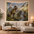 thumbnail image 1 of T Rex Beside Volcano and Flying Dinosaurs, Dramatic Fantasy Style for Dinosaur Lovers, Prehistoric Wall Art, Birthday Gift, Tapestry Wall Hanging for Playroom and Bedroom, 1 of 7