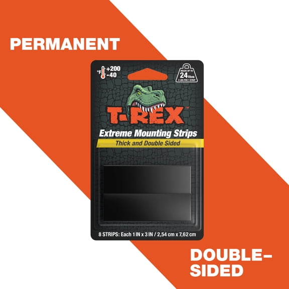 T-REX Extreme Hold Double-Sided Black Mounting Tape, 8 Strips: Each 1 in. x 3 in.