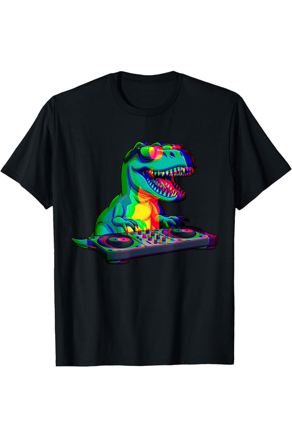 T-Rex DJ Optical Illusion T Rex Dinosaur Dino EDM Dance T-Shirt