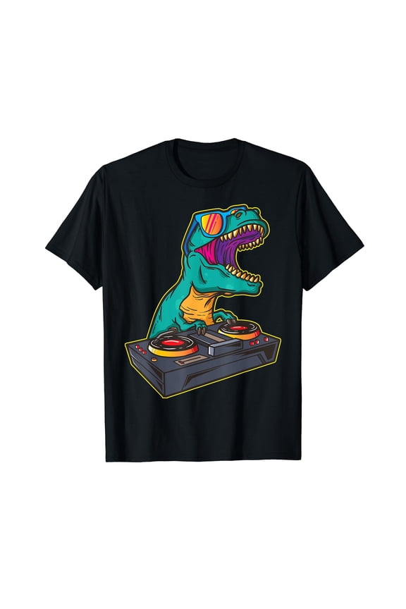T Rex DJ Party Club Disk Jockey Gift Shirt EDM Dance Club Black T-Shirt