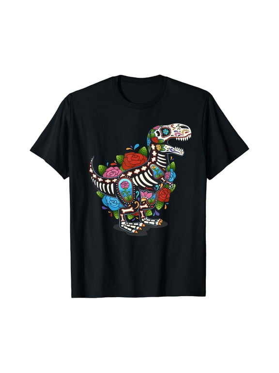 T Rex Dino Sugar Skull Mexico Calavera Dia De Los Muertos T-Shirt