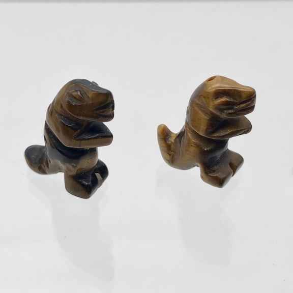 T-Rex Dinosaur 2 Tiger's Eye Tyrannosaurus Rex Animal Beads | 21x18x7.5mm | Golden | 2 Beads