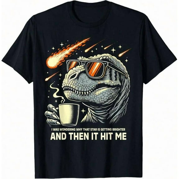 T-Rex Dinosaur Drinking Coffee Meme Graphic Tees Men's T-Shirt, Soft And Breathable Short Sleeve, Perfect For Daily Wear, Outdoor Activities, Travel, And Casual Style, Comfortable All-Day Fit!