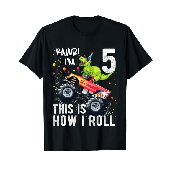 T Rex Dinosaur Monster Truck 5th Birthday Boys and Girls T-Shirt