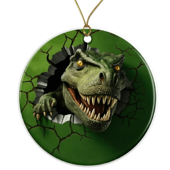 T Rex Dinosaur Ornament - Tyrannosaurus Rex Kids Room Decor - Jurassic Reptile Christmas Ornament Ceramic Ornament - 3 Inch Christmas Tree Round Ornament - Xmas Holiday Decor ORNW0201