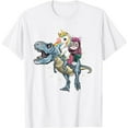 thumbnail image 1 of T-Rex Dinosaur Riding Unicorn Rainbow Funny Cat Lover white T-Shirt, 1 of 3