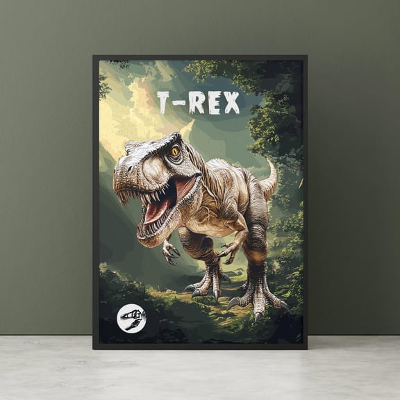 T-Rex Dinosaur Wall Art, Cretaceous Period Poster, Volcano Jungle Print (Download), Poster Only
