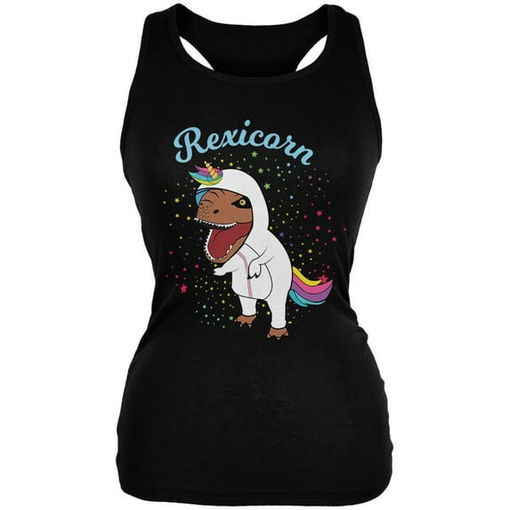 T-Rex Dinosaur in Unicorn Costume Rexicorn Juniors Soft Tank Top Black X-LG