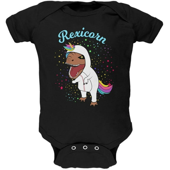 T-Rex Dinosaur in Unicorn Costume Rexicorn Soft Baby One Piece Black 3-6 M