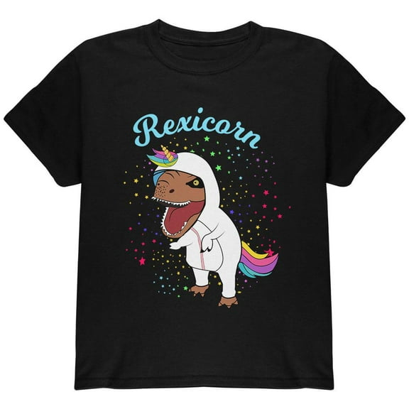 T-Rex Dinosaur in Unicorn Costume Rexicorn Youth T Shirt Black YLG