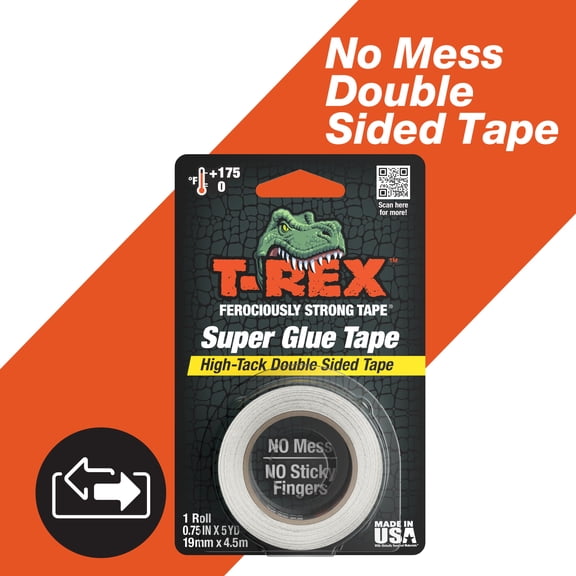 T-Rex Double Sided Super Glue Tape - Clear, 0.75 in. x 5 yd.