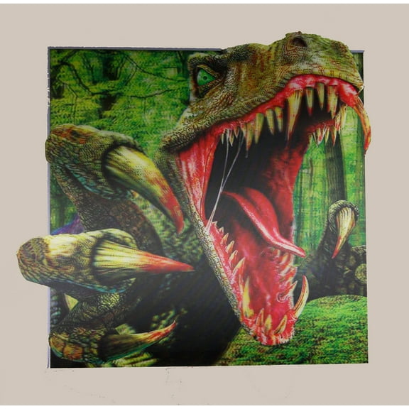 Ferocious Dinosaur Attacking - 3D Lenticular Poster - 16x16 Print