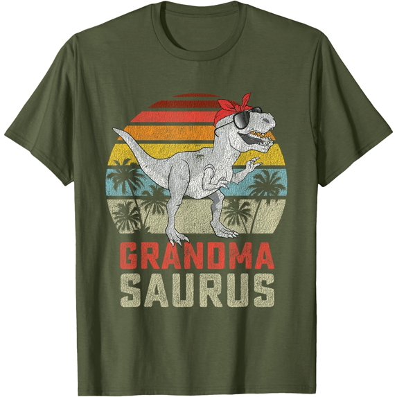 T-Rex Grandmasaurus Dinosaur Grandma Saurus Family Matching Unisex T-Shirt for Men Women,Military Green Color,Size XL