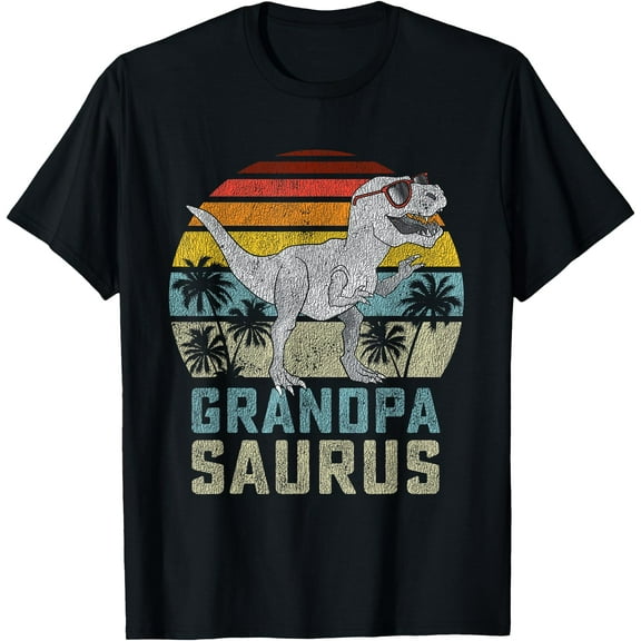 T-Rex Grandpasaurus Dinosaur Grandpa Saurus Family Matching Unisex T-Shirt for Men Women,Black Color,Size M