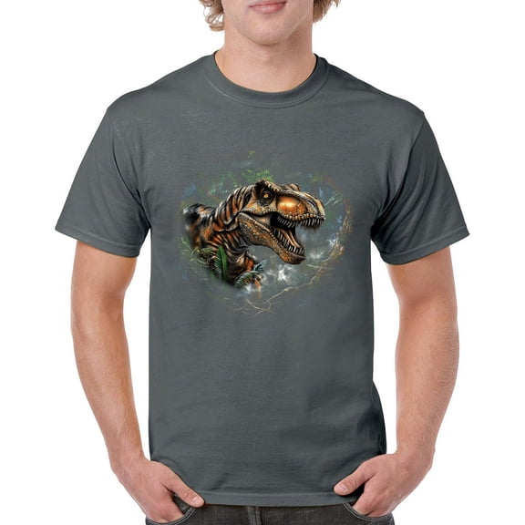 T-Rex Jungle T-shirt Roaring Dinosaur Dino Tropical Attack Cretaceous Predator Tyrannosaurus Jurassic Men's Tee