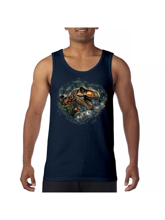 T-Rex Jungle Tank Top Roaring Dinosaur Dino Tropical Attack Cretaceous Predator Tyrannosaurus Jurassic Men's Top