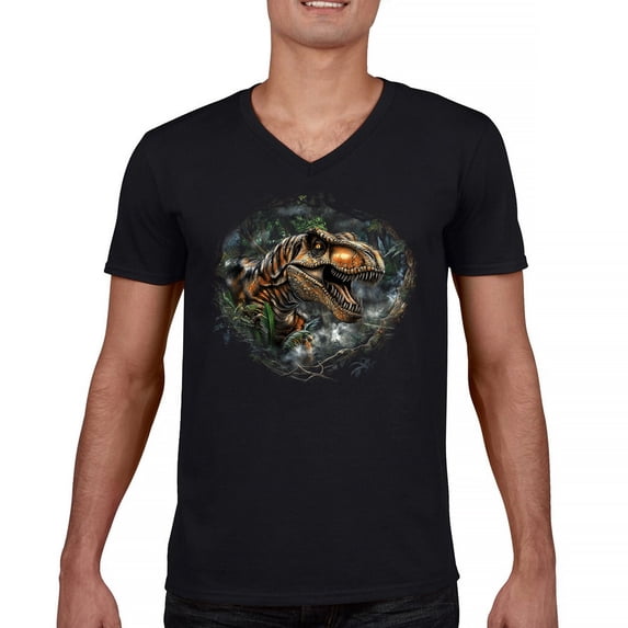T-Rex Jungle V-Neck T-shirt Roaring Dinosaur Dino Tropical Attack Cretaceous Predator Tyrannosaurus Jurassic Tee