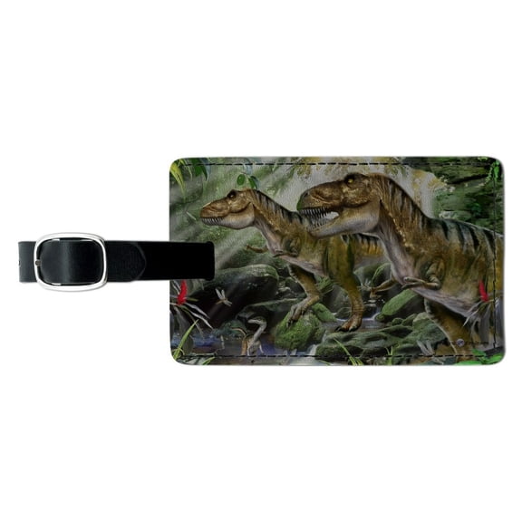 T-Rex Jurassic Double Trouble Rectangle Leather Luggage Card Suitcase Carry-On ID Tag